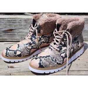 Aerosoles Alden Snakeskin Leather Faux Shearling Lace Up Boots Womens Size 12M